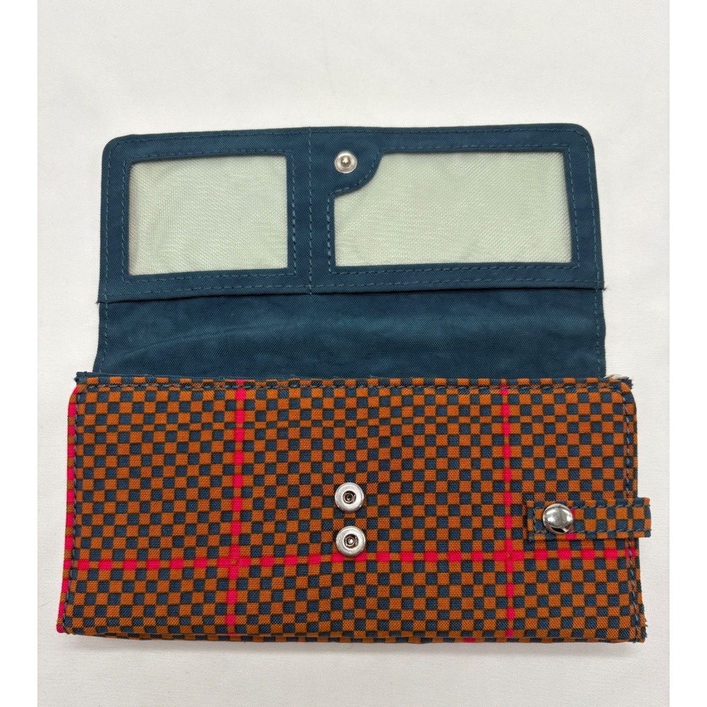 Kipling Brownie Organizer Wallet Trifold 7.5" x 4" Brown Blue‎ Checkerboard - Picture 4 of 10